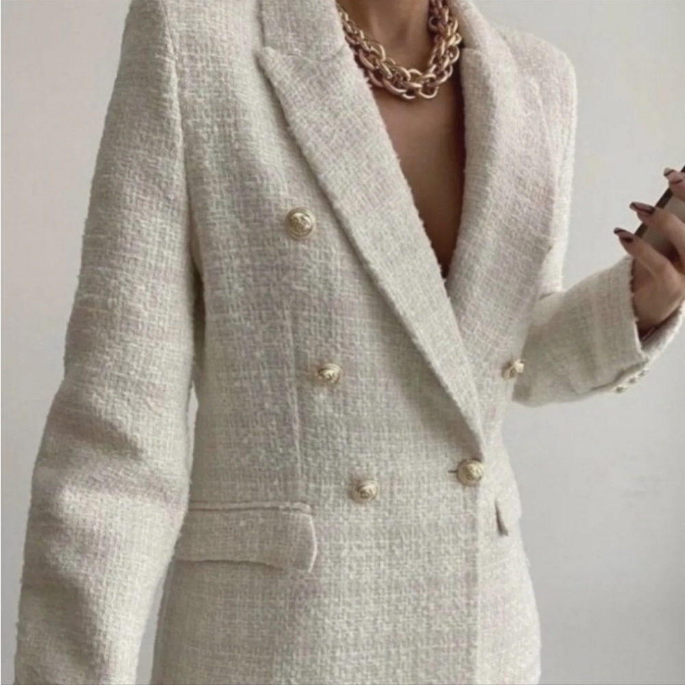 NOT FOR SALE ❌❌❌ NWT SS22 Zara Tweed Double Breasted Textured Jacket In Ivory M